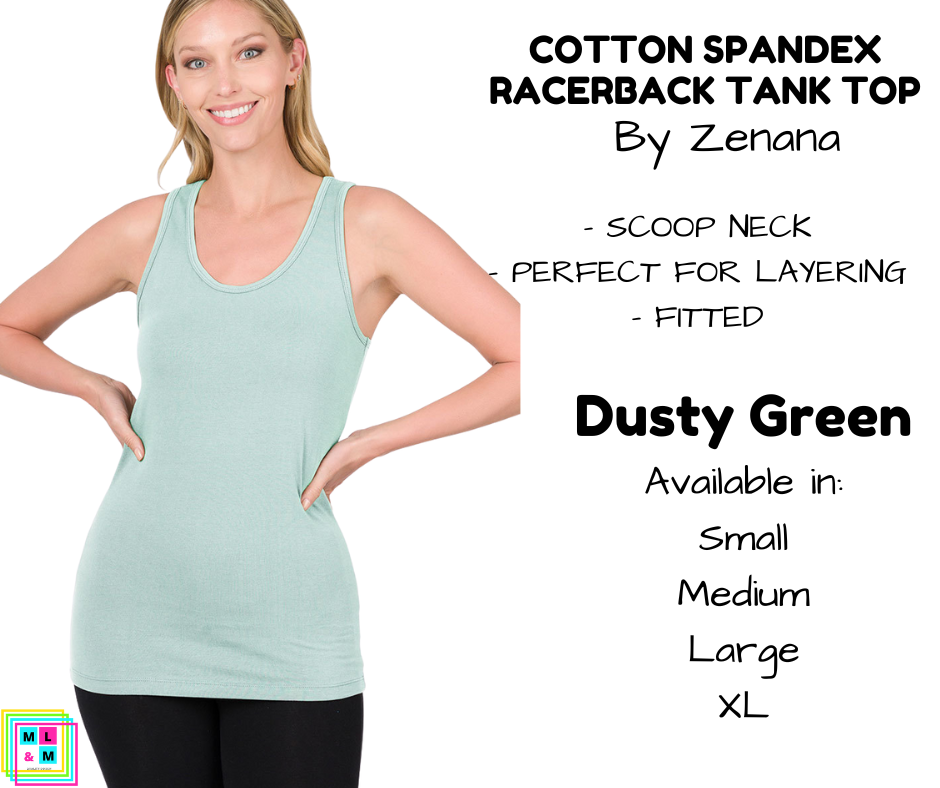 Cotton Spandex Racerback Tank - Dusty Green