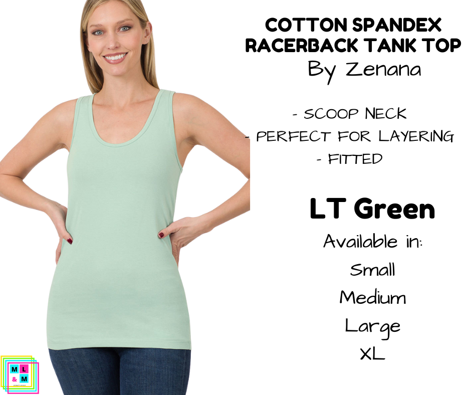 Cotton Spandex Racerback Tank - LT Green