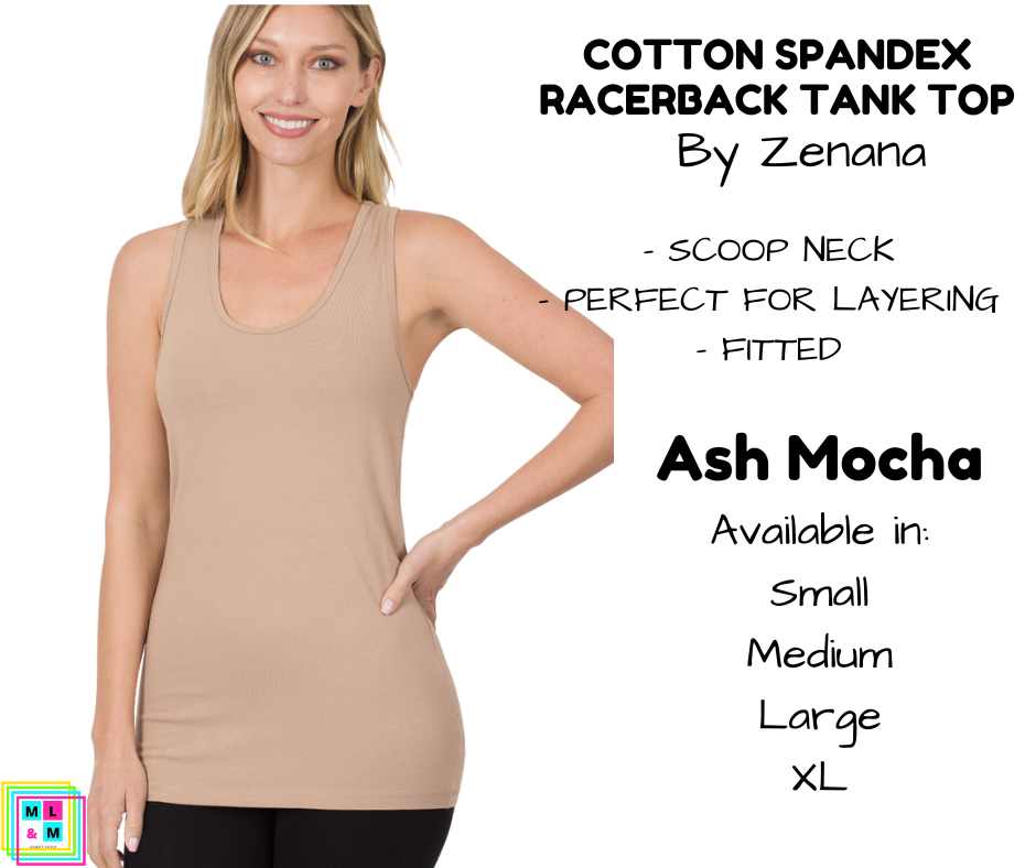 Cotton Spandex Racerback Tank - Ash Mocha