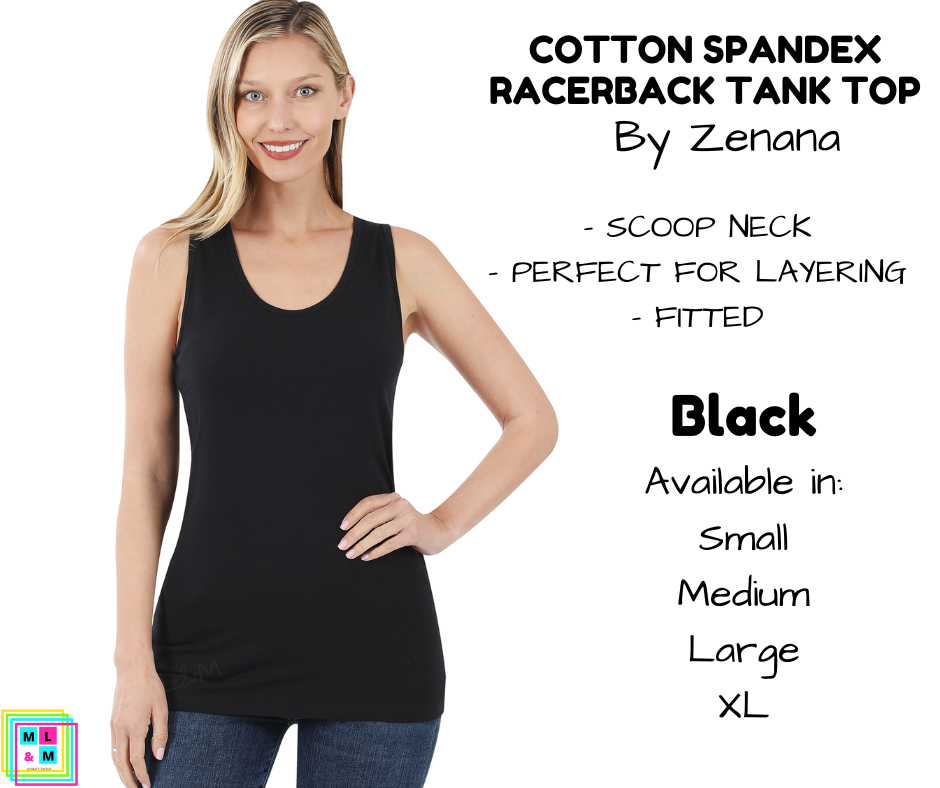 Cotton Spandex Racerback Tank - Black