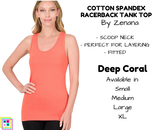 Cotton Spandex Racerback Tank - Deep Coral