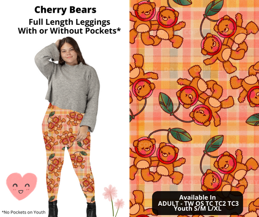 Preorder! Closes 3/3. ETA June. Cherry Bears Full Length Leggings w/wo Pockets