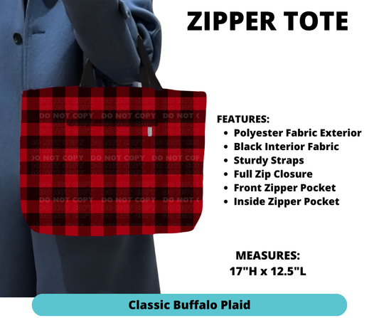 Classic Buffalo Plaid Zipper Tote