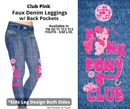 Preorder! Closes 3/19. ETA June. Club Pink Full Length Faux Denim w/ Side Leg Designs