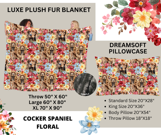 Preorder! Closes 2/24. ETA May. Cocker Spaniel Floral Luxe Plush Fur Blanket and/or DreamSoft Pillowcase