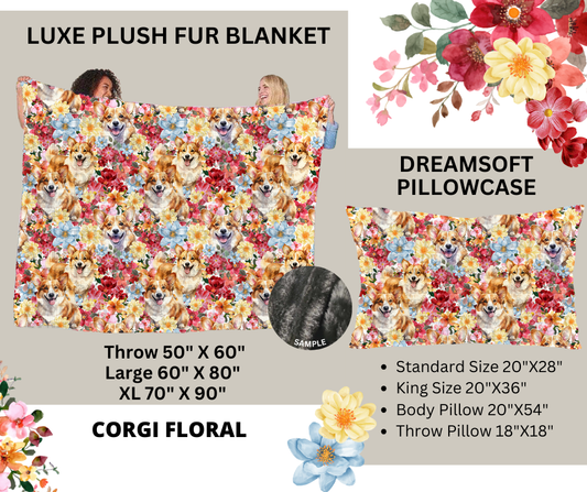 Preorder! Closes 2/24. ETA May. Corgi Floral Luxe Plush Fur Blanket and/or DreamSoft Pillowcase