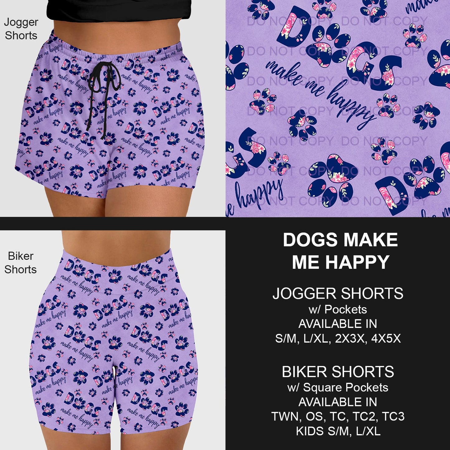 B218 - Preorder Dogs Make Me Happy Jogger/Biker Shorts w/ Pockets (Closes 3/16. ETA: early June)