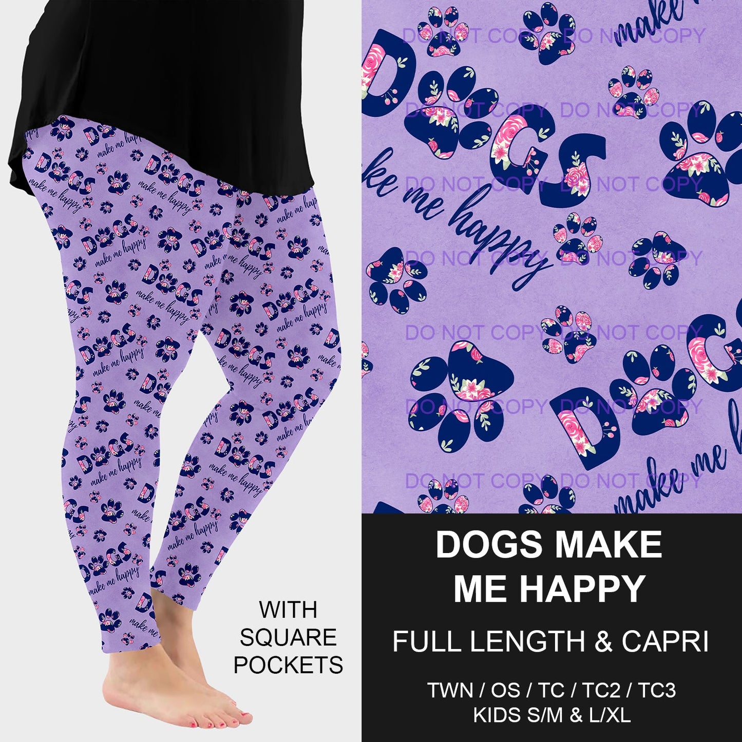 B218 - Preorder Dogs Make Me Happy Leggings w/ Pockets (Closes 3/16. ETA: early June)