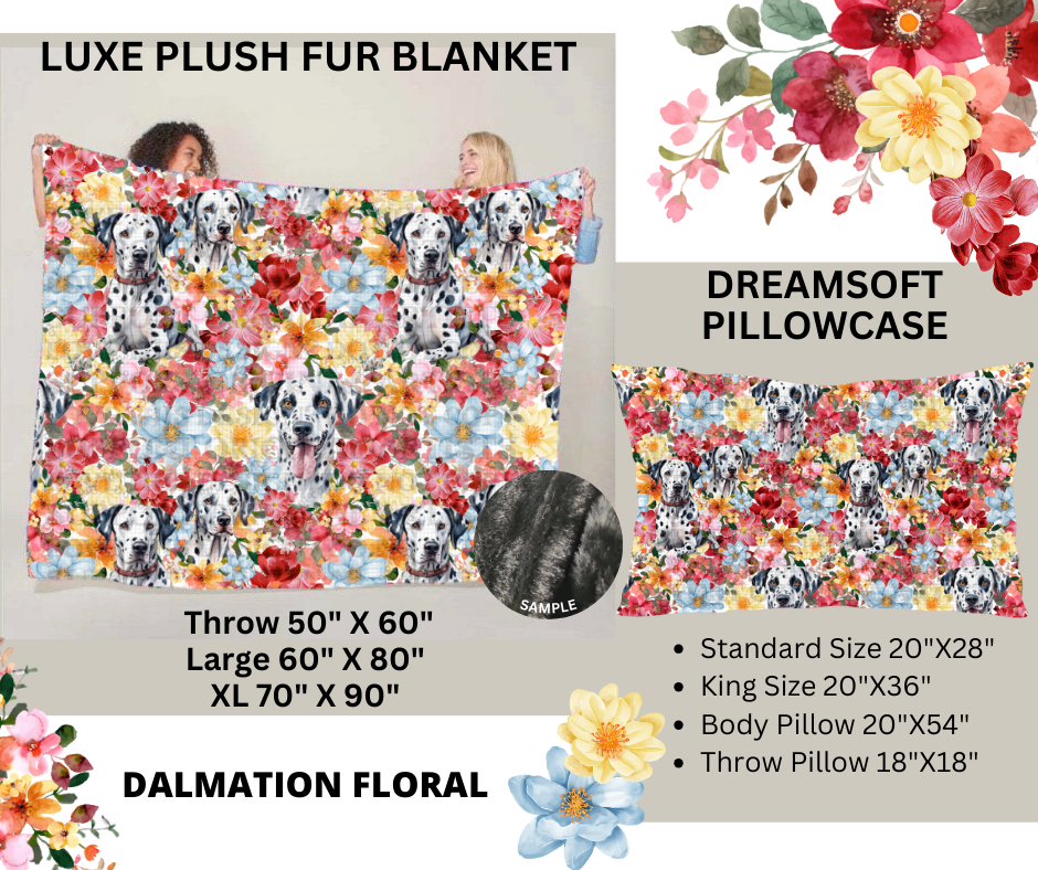 Preorder! Closes 2/24. ETA May. Dalmation Floral Luxe Plush Fur Blanket and/or DreamSoft Pillowcase (Copy)