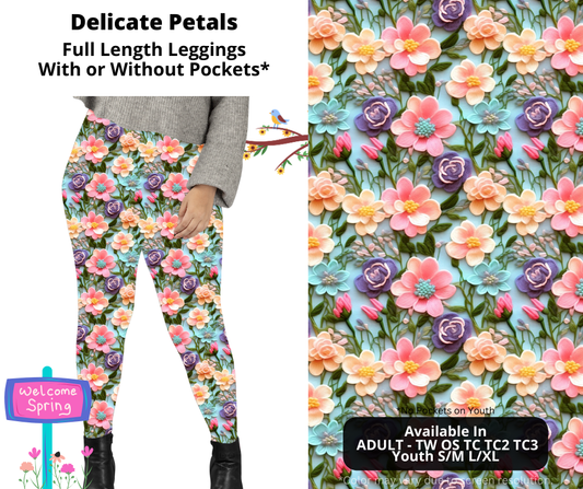 Preorder! Closes 1/27. ETA April. Delicate Petals Full Length Leggings w/wo Pockets