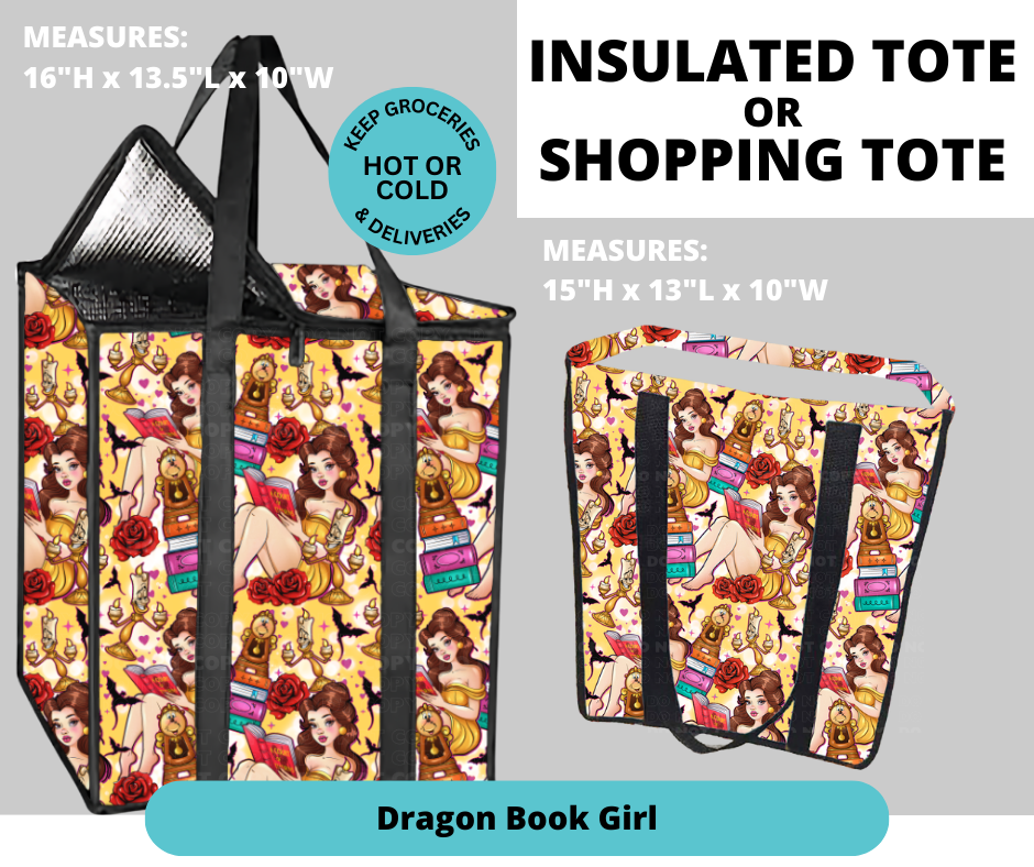 Preorder! Closes 2/26. ETA May. Dragon Book Girl Shopping & Insulated Tote