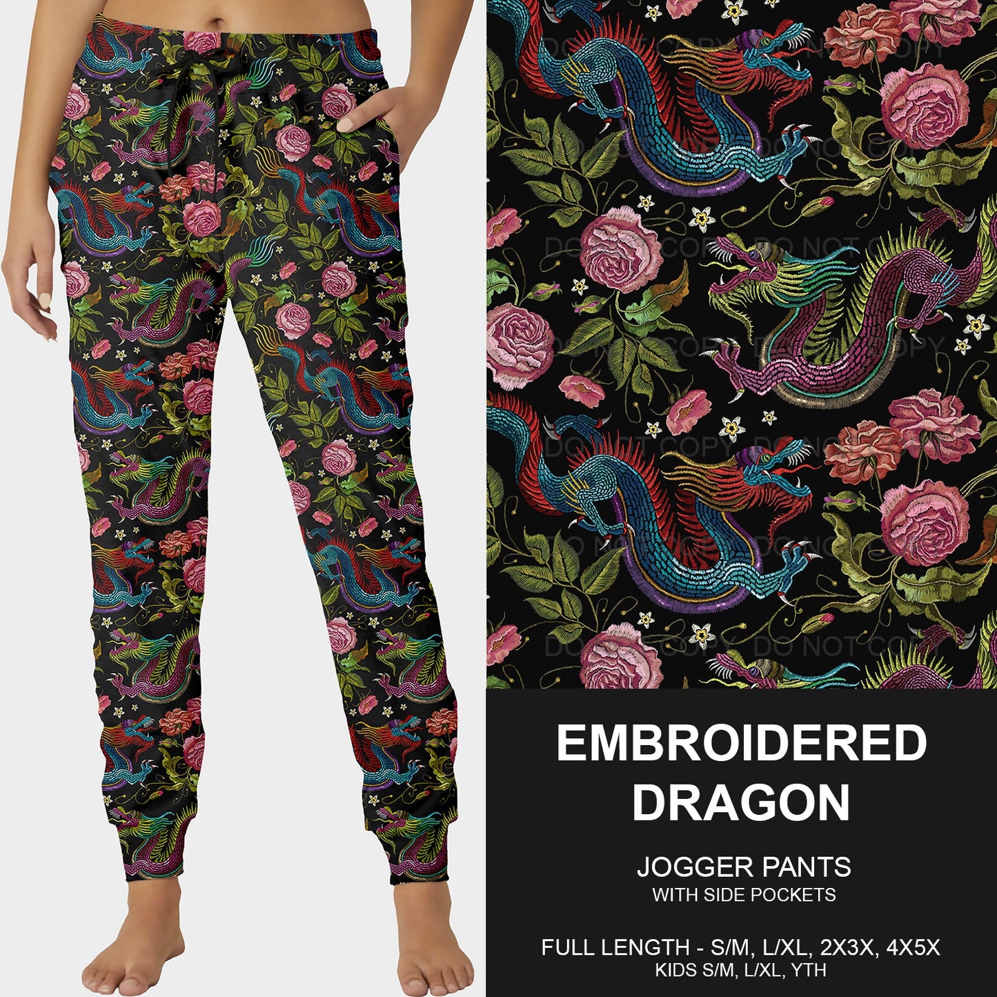 B213 - Preorder Embroidered Dragon Joggers (Closes 2/16. ETA early May)