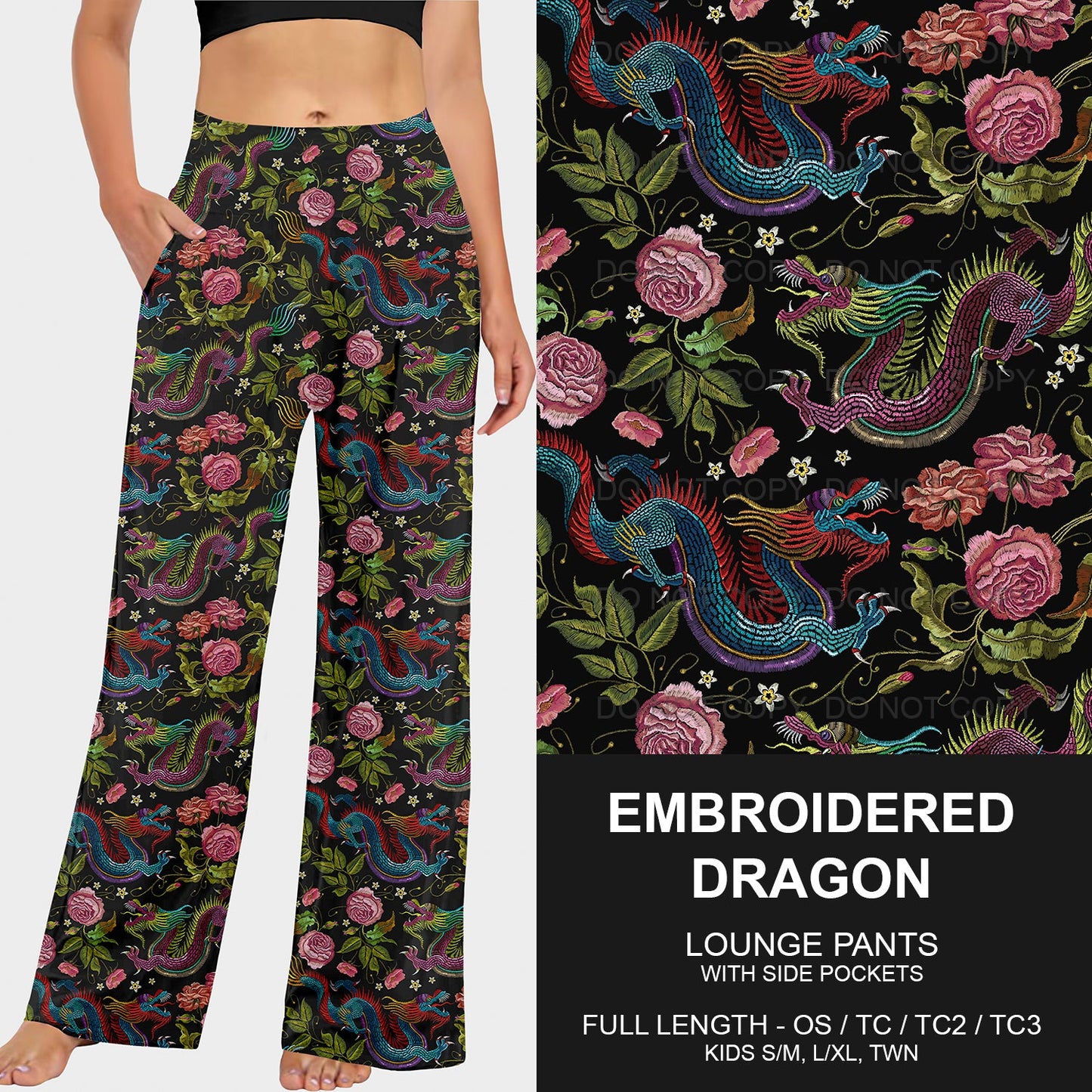 B213 - Preorder Embroidered Dragon Lounge Pants (Closes 2/16. ETA early May)