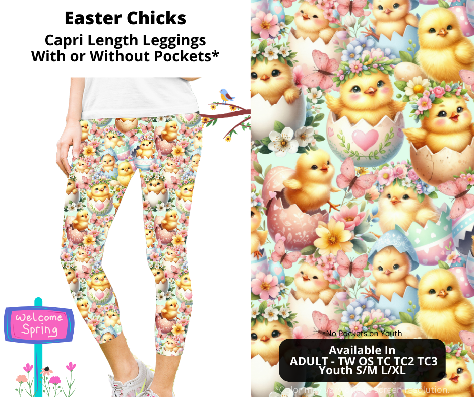 Preorder! Closes 1/27. ETA April. Easter Chicks Capri Leggings w/wo Pockets