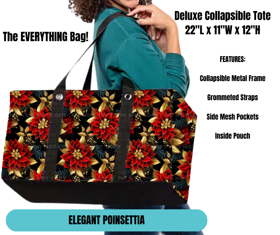 Elegant Poinsettia Collapsible Tote