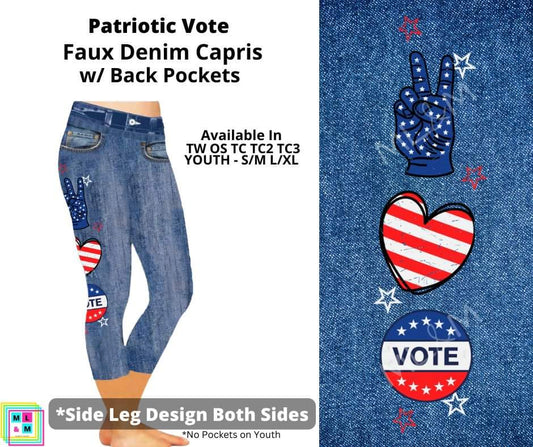 Patriotic Vote Capri Faux Denim w/ Side Leg Designs