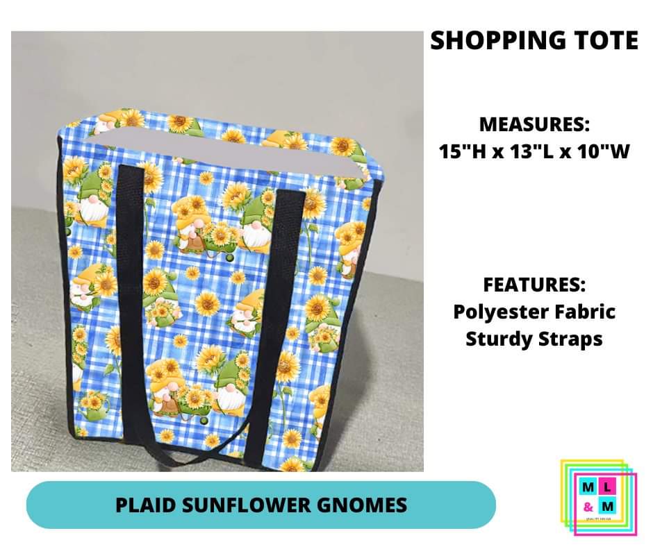 Plaid Sunflower Gnomes Shopping Tote