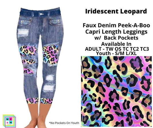 Iridescent Leopard Faux Denim Peekaboo Capris