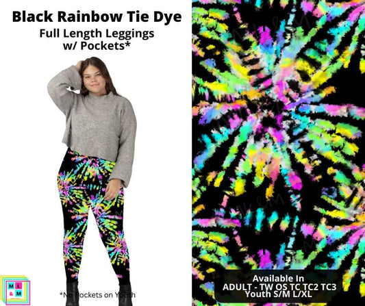 Black Rainbow Tie Dye Full Length Leggings w/ Pockets