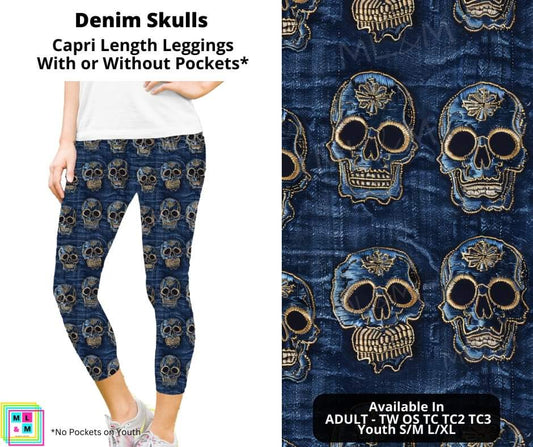 Denim Skulls Capri Length Leggings w/ Pockets