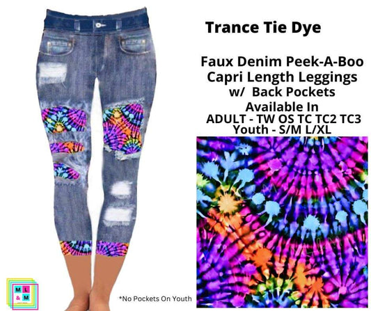 Trance Tie Dye Faux Denim Peekaboo Capris