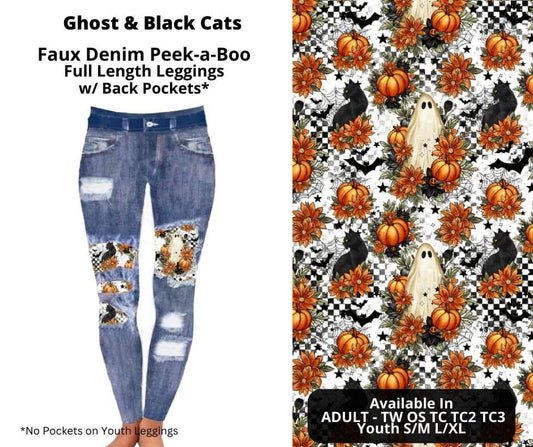 Ghost & Black Cats Faux Denim Full Length Peekaboo Leggings