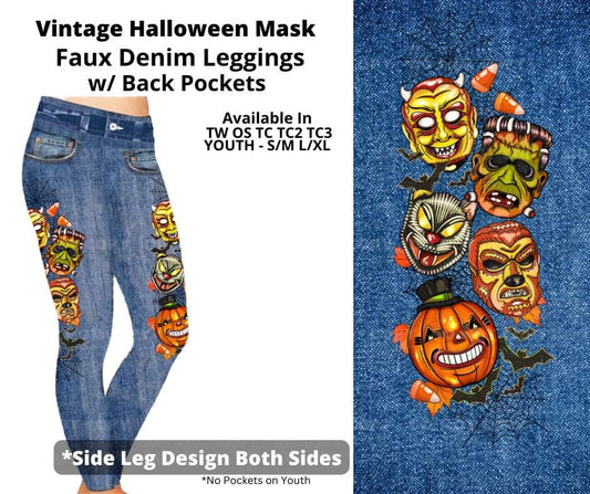 Vintage Halloween Masks Full Length Faux Denim w/ Side Leg Designs