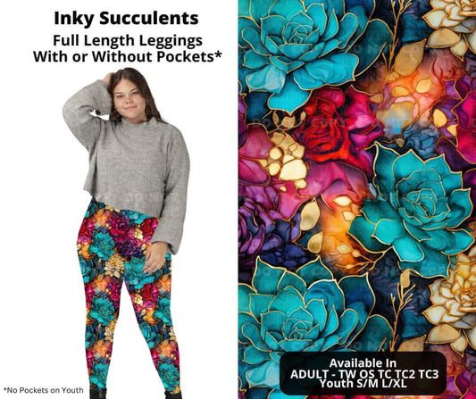 Inky Succulents Full Length Leggings w/ Pockets