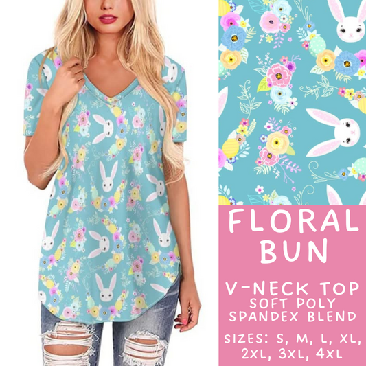 Batch #279 - Hop to it Collection Presale - Closes 1/30, ETA Early April - Floral Bun V-Neck Tee