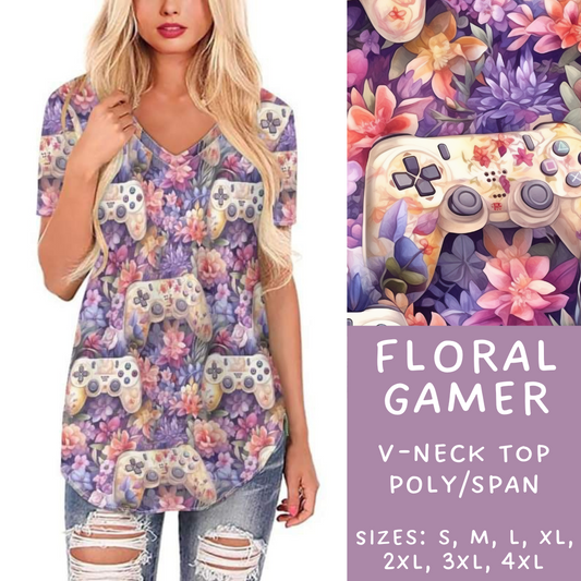 Batch #236 - Fun Run 6 - Closes 11/13 - ETA early Jan - Floral Gamer V-Neck Tee