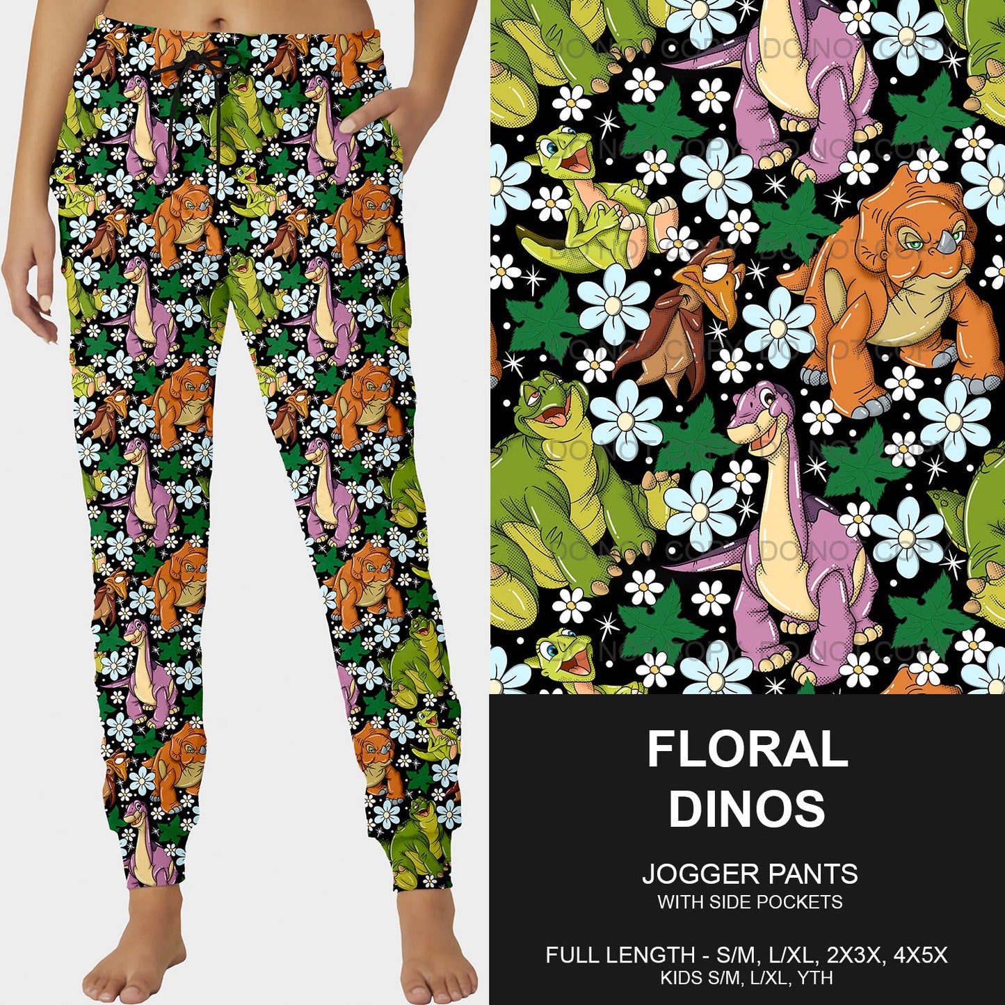 B191 - Preorder Floral Dinos Joggers (Closes 11/03. ETA mid Jan.)