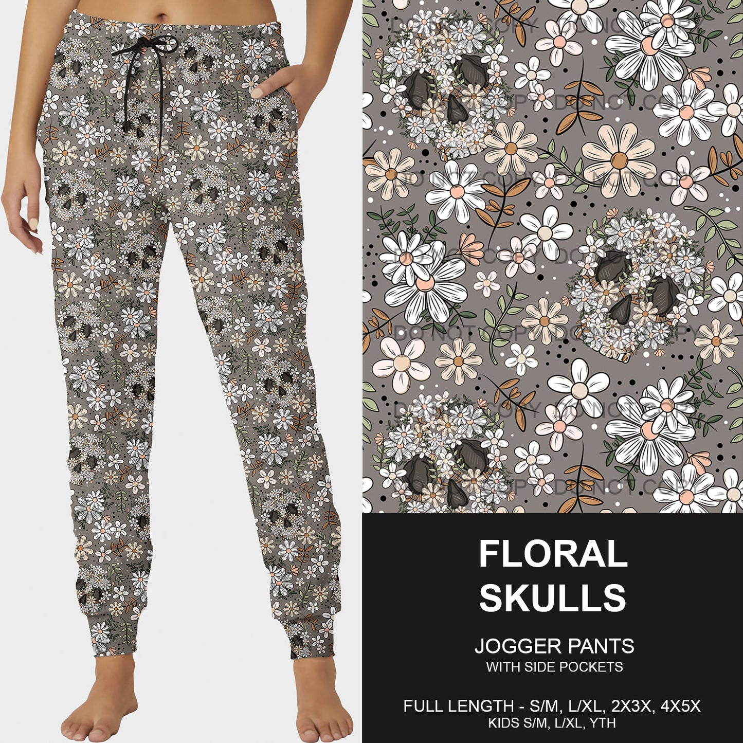 B213 - Preorder Floral Skulls Joggers (Closes 2/16. ETA early May)