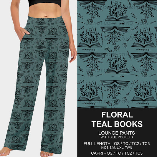 B209 - Preorder Floral Teal Books Lounge Pants (Closes 2/02. ETA: early May)