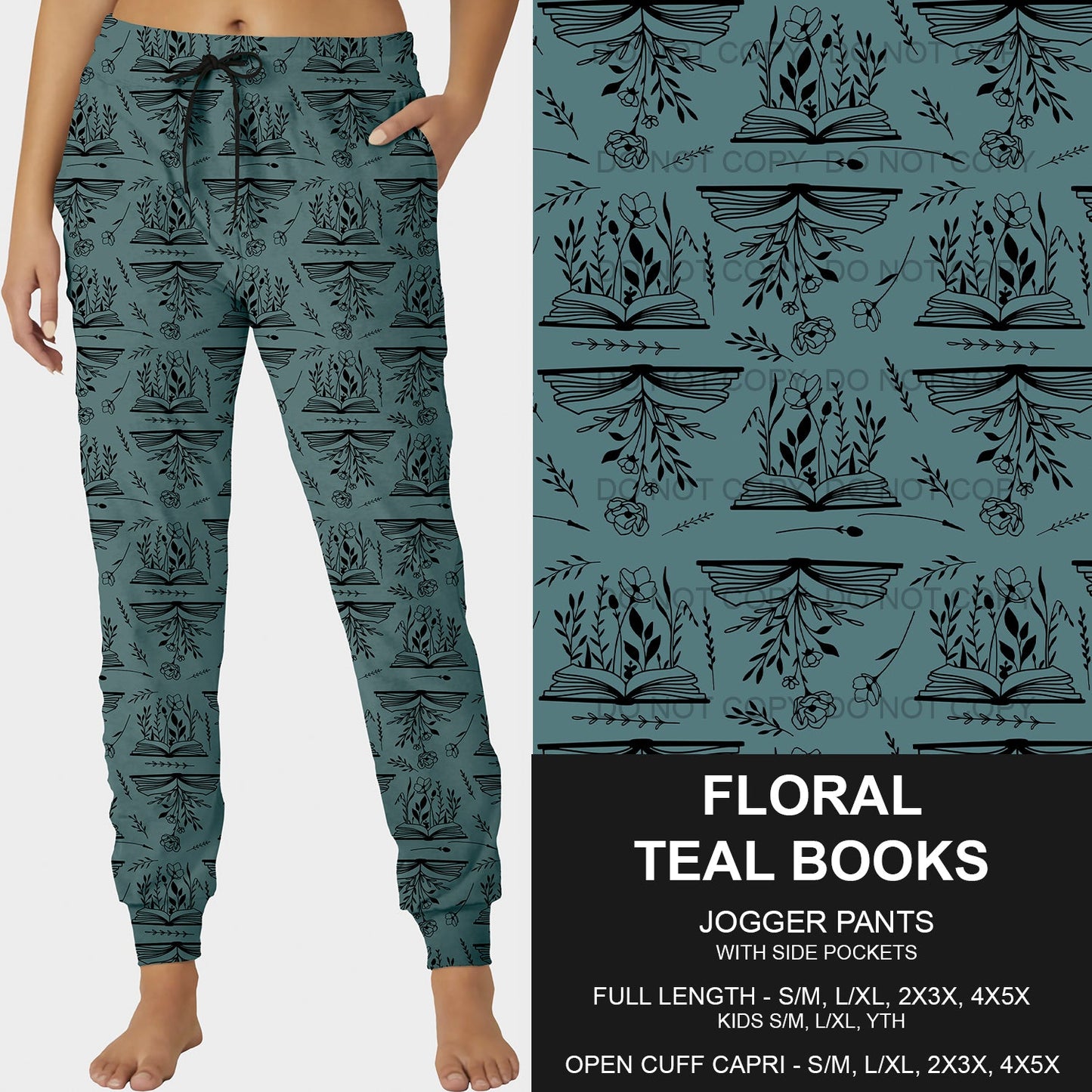 B209- Preorder Floral Teal Books Joggers (Closes 2/02. ETA: early May)