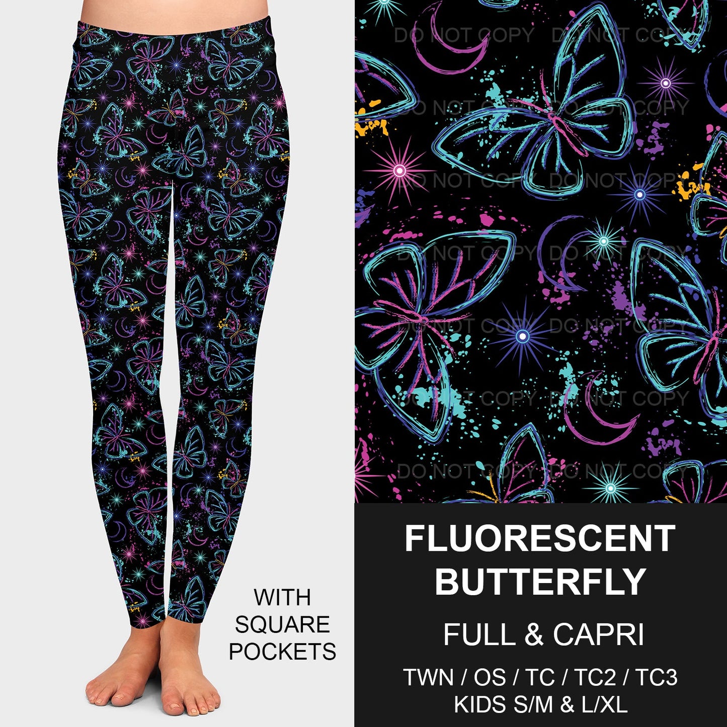 B209 - Preorder Fluorescent Butterfly Leggings w/ Pockets (Closes 2/02. ETA: early May)