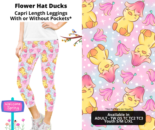 Preorder! Closes 1/27. ETA April. Flower Hat Ducks Capri Leggings w/wo Pockets