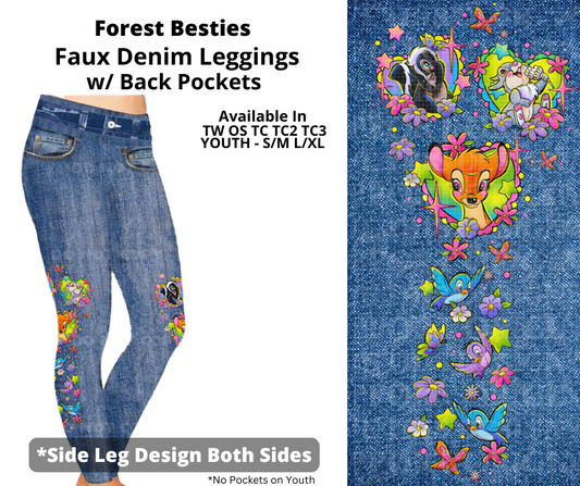 Preorder! Closes 3/19. ETA June. Forest Besties Full Length Faux Denim w/ Side Leg Designs