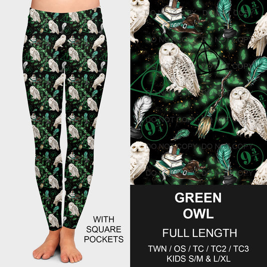 B191 - Preorder Green Owl Leggings w/ Pockets (Closes 11/03. ETA mid Jan.)