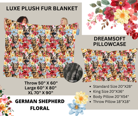 Preorder! Closes 2/24. ETA May. German Shepherd Floral Luxe Plush Fur Blanket and/or DreamSoft Pillowcase