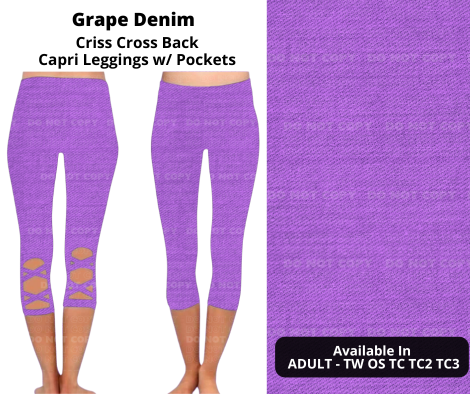 Preorder! Closes 1/29. ETA April. Grape Denim Criss Cross Capri w/ Pockets