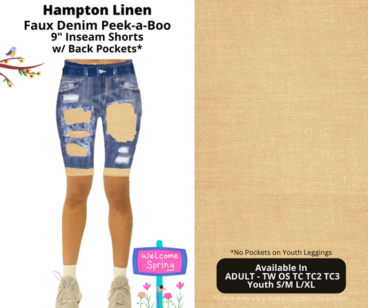 Preorder! Closes 1/13. ETA April. Hampton Linen Faux Denim Peekaboo Jamaica Shorts