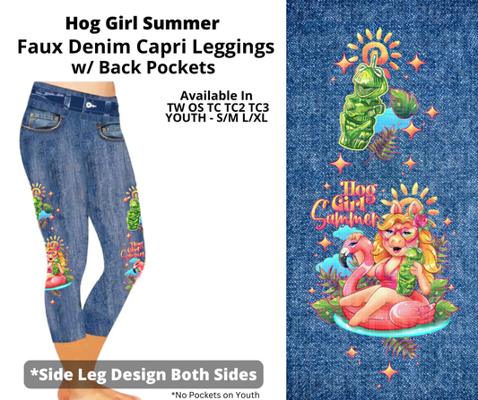 Preorder! Closes 3/19. ETA June. Hog Girl Summer Capris Faux Denim w/ Side Leg Designs