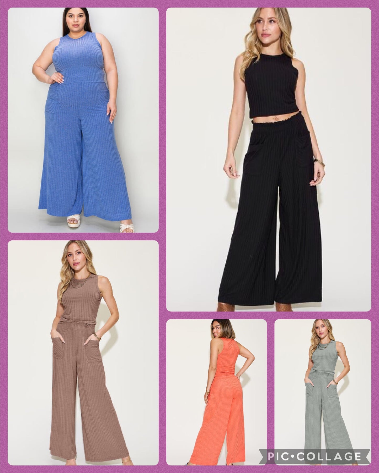 Basic Bae Full Size Ribbed Tank and Wide Leg Pants Set