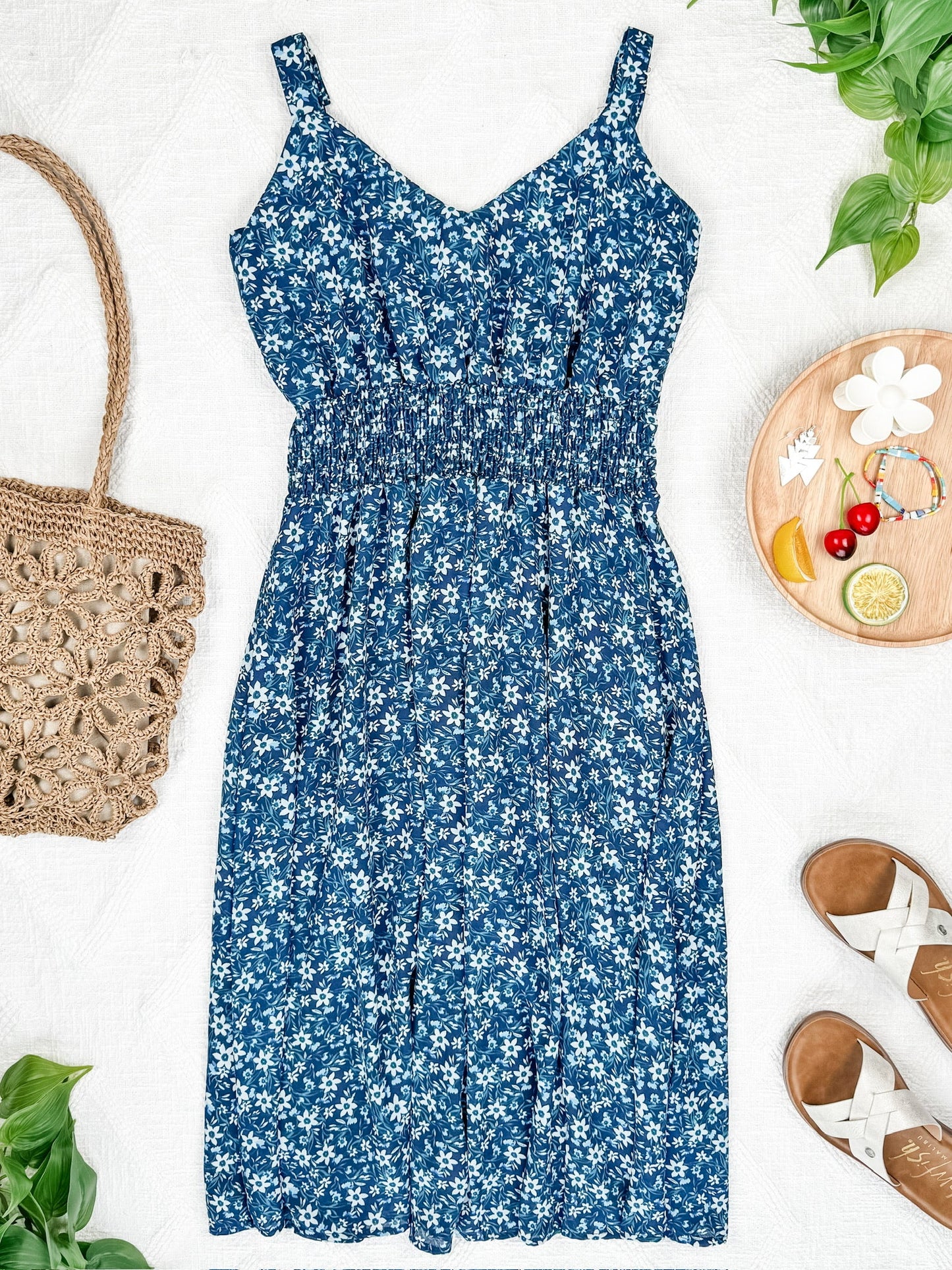 IN STOCK Cassidy Midi Dress - Blue Floral Mix