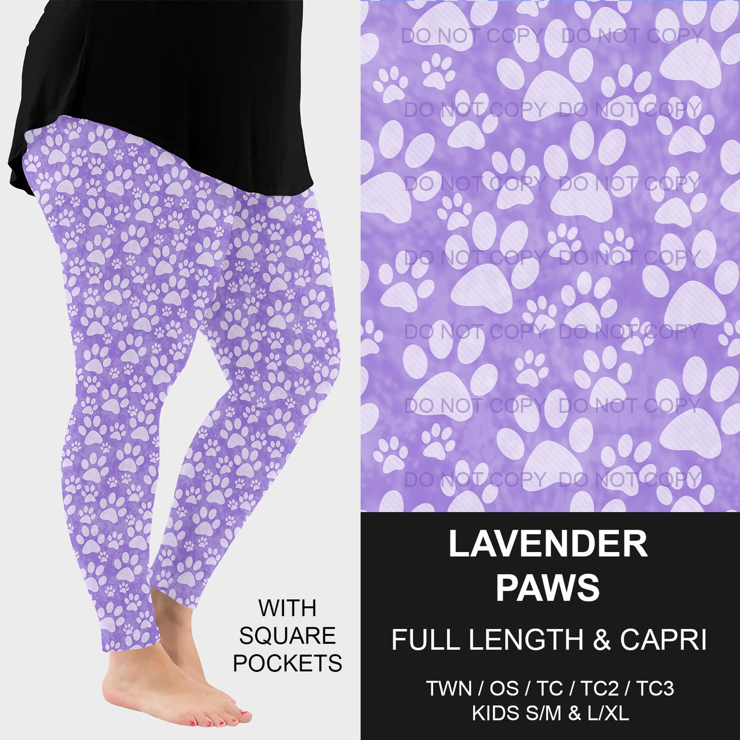 B218 - Preorder Lavender Paws Leggings w/ Pockets (Closes 3/16. ETA: early June)