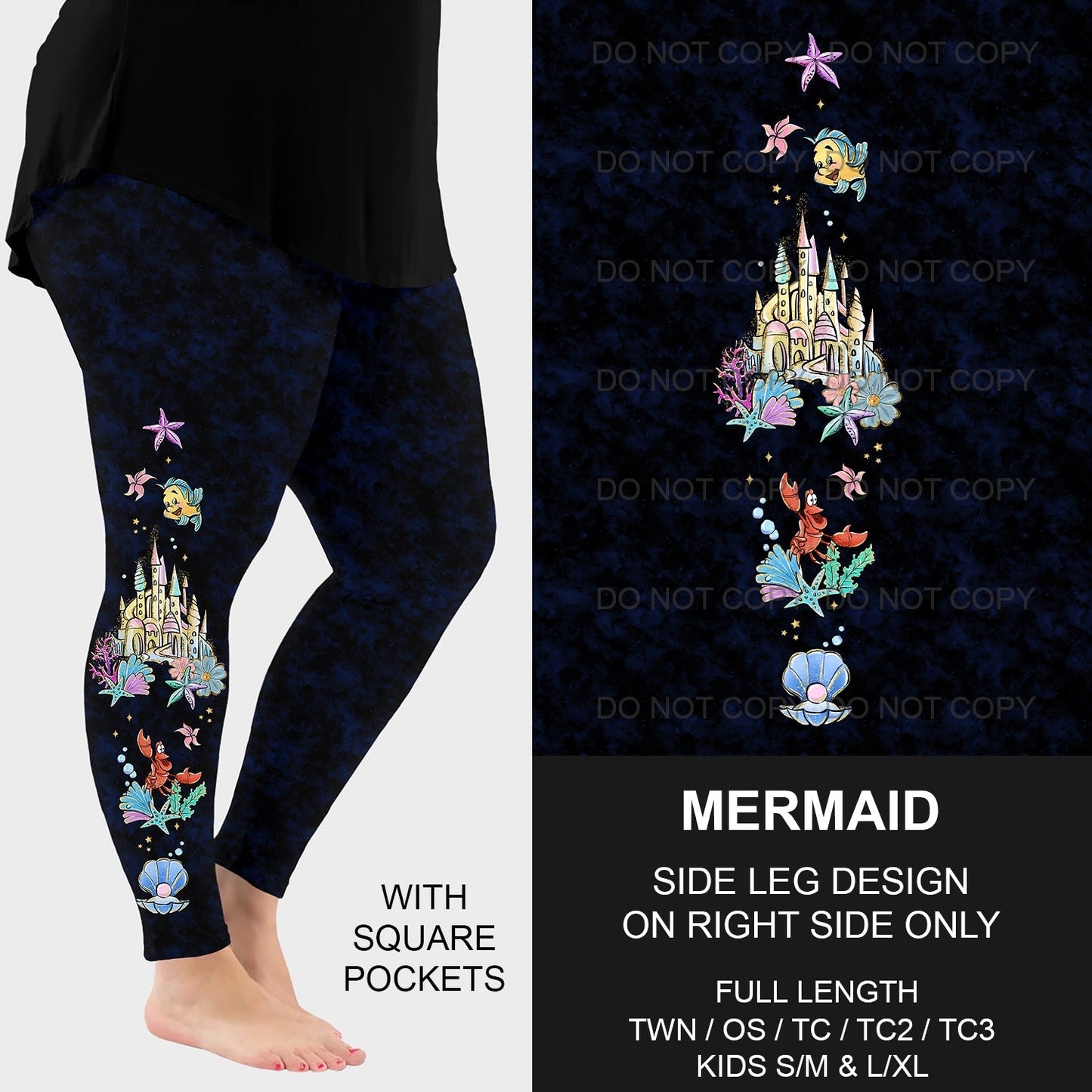 B192 - Preorder Mermaid Side Design Leggings w/ Pockets (Closes 11/10. ETA mid Jan)