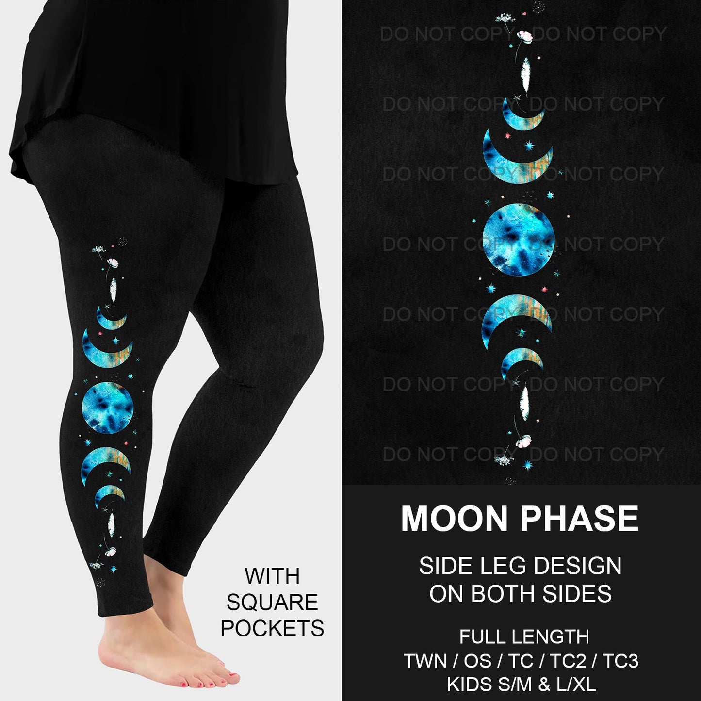 B192 - Preorder Moon Phase Side Design Leggings w/ Pockets (Closes 11/10. ETA mid Jan)