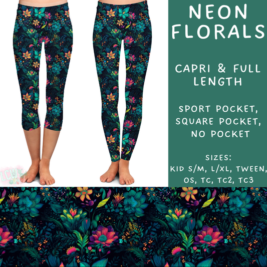 Batch #236 - Fun Run 6 - Closes 11/13 - ETA early Jan - Neon Florals Full and Capri Length Leggings