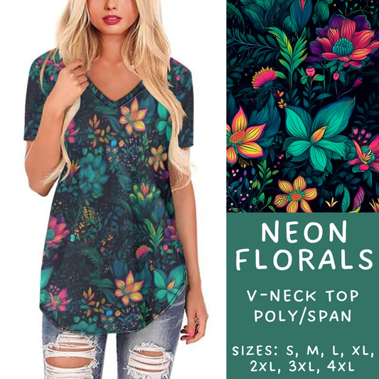 Batch #236 - Fun Run 6 - Closes 11/13 - ETA early Jan - Neon Florals V-Neck Tee