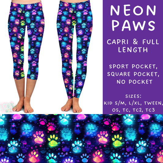 Batch #236 - Fun Run 6 - Closes 11/13 - ETA early Jan - Neon Paws Full and Capri Length Leggings